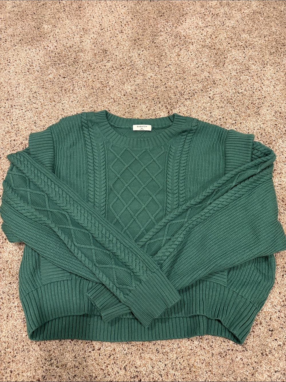 Babaton Forest Green Cable Crewneck Sweater